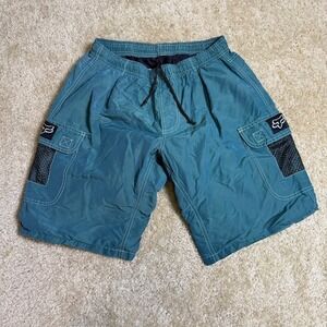 Fox Racing Cargo MTB Shorts Green Padded Cycling Drawstring Mesh Pockets Mens M